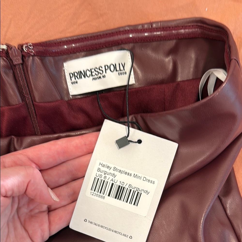 Leather Burgundy Strapless Dress - Picture 4 of 4